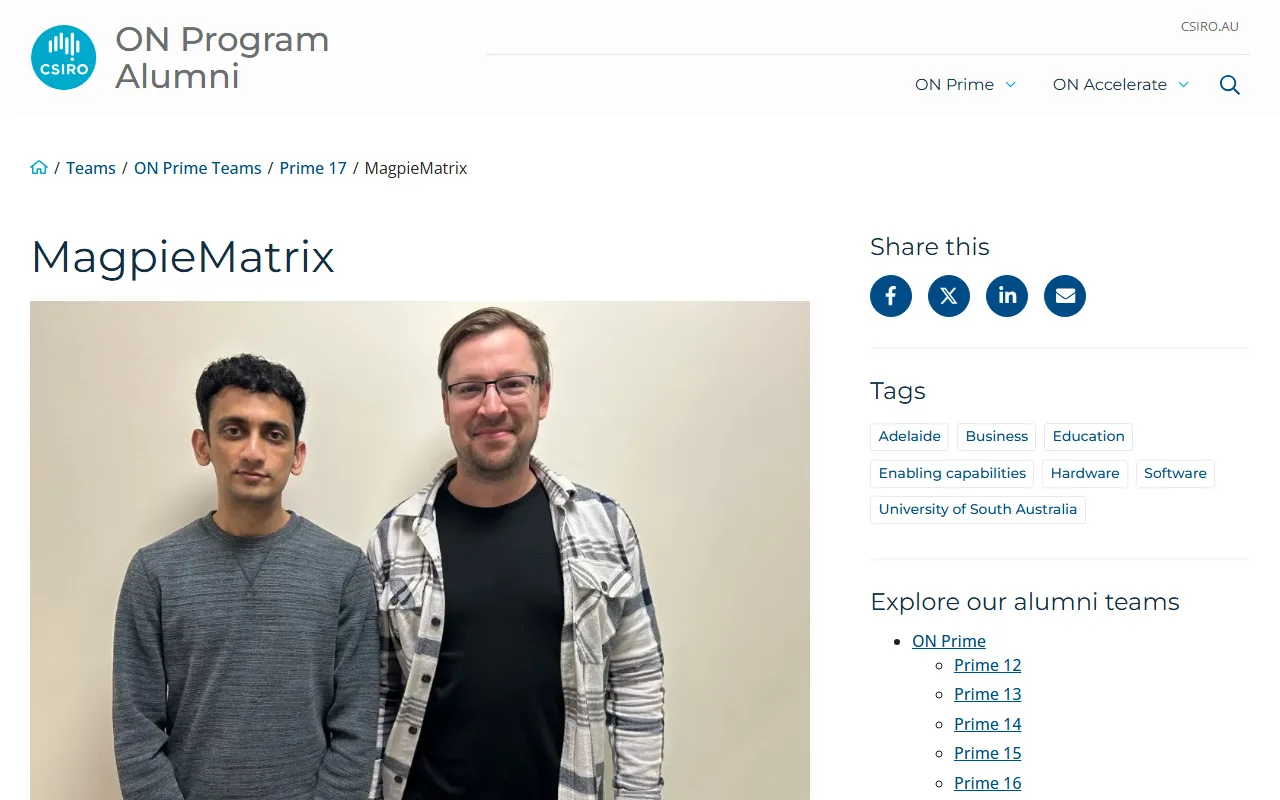 The MagpieMatrix team on CSIRO’s ON Program Alumni page